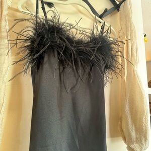 Forever 21 Black Satin Dress with Feather Detail